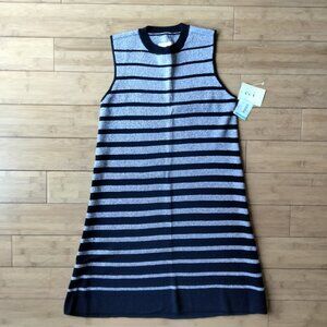ECI Nordstrom NWT Size S Sleeveless A-Line Metallic Silver & Black Striped Dress